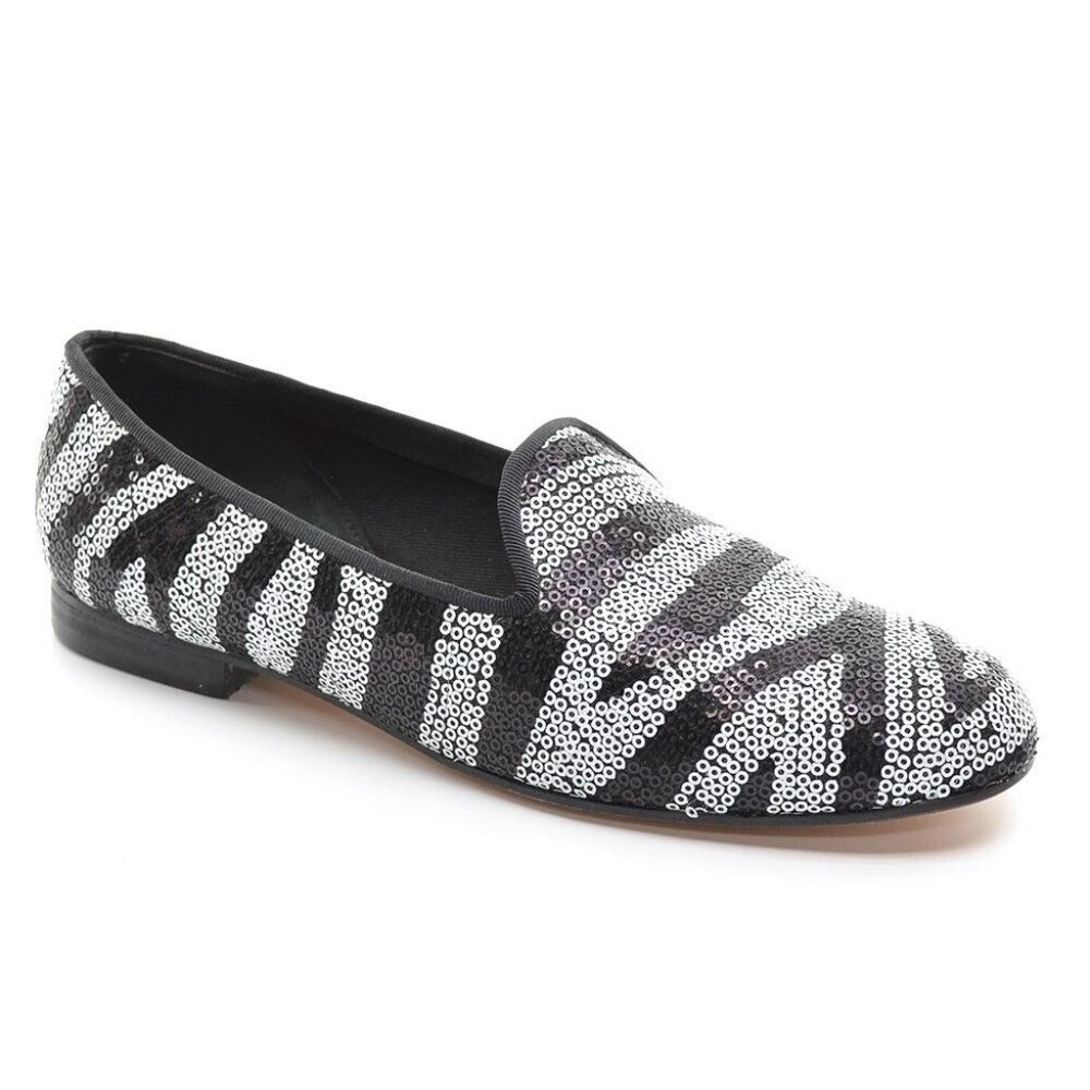 Zalo Gentry Black White Sequin Ballet Flats 8 M New